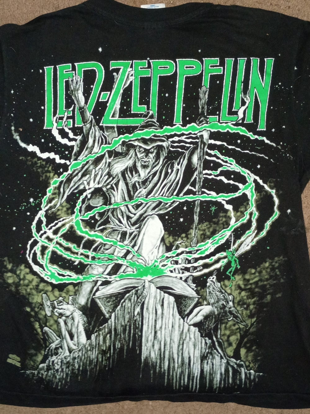 Led Zeppelin Black Short Sleeve Graphic Tee with Neon Green Accents